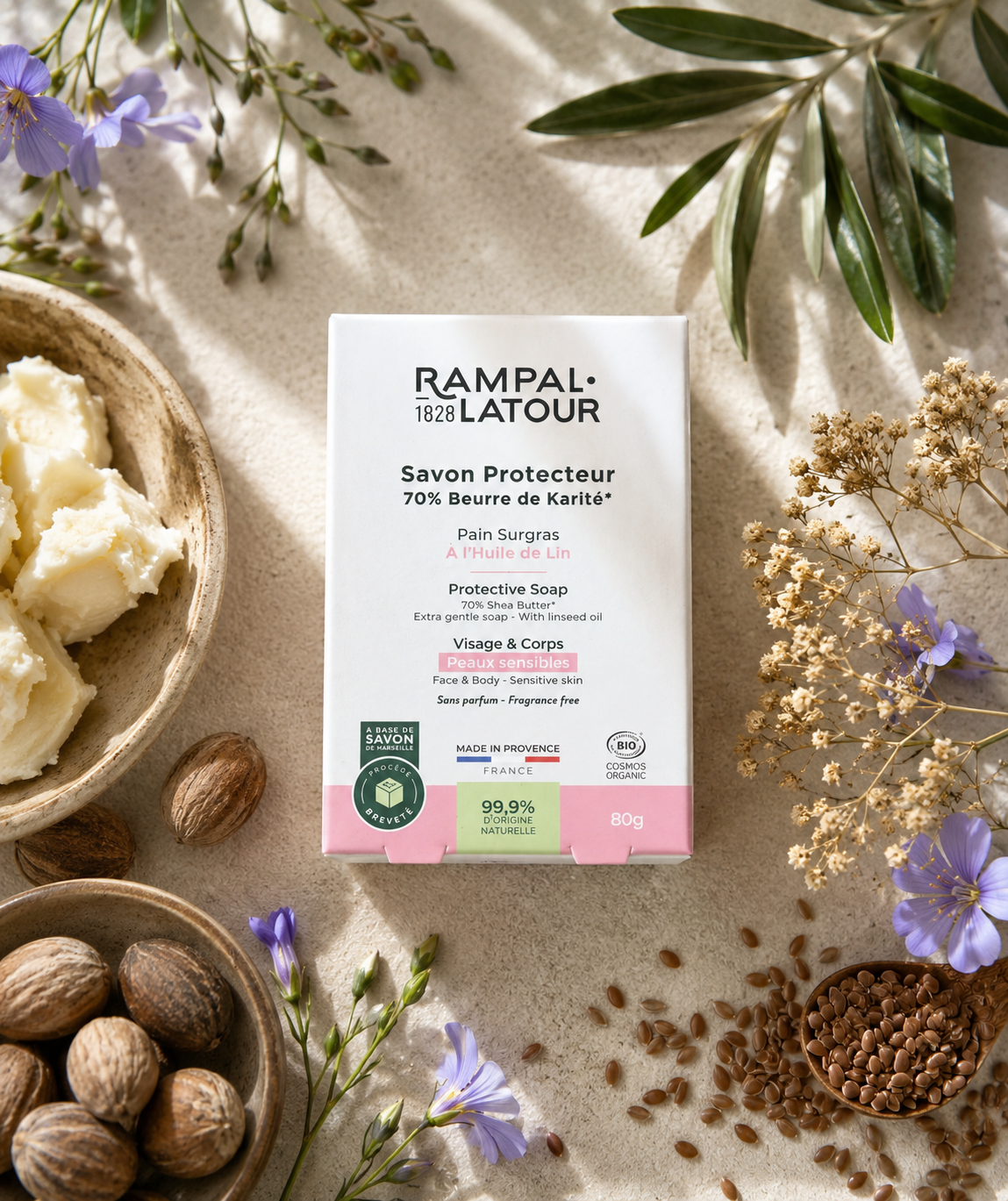 Rampal Latour Protective Soap – 70% Sheasmör & Linfröolja för känslig hud