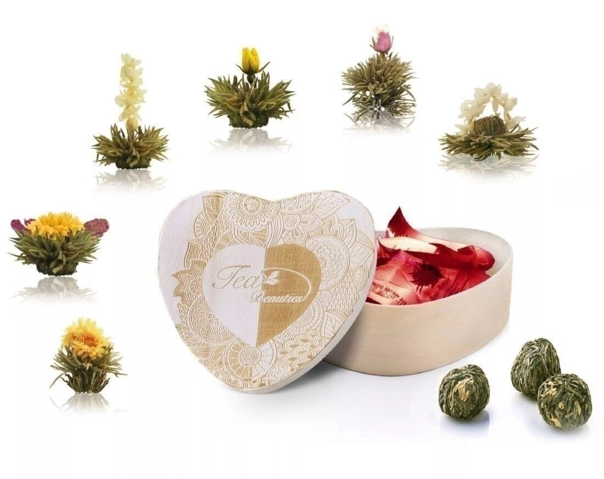 Tea Beauties blommande te i hjärtformad presentask